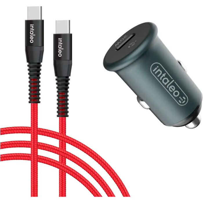 Автомобільний зарядний пристрій INTALEO CCGQPD120T 1xUSB-C, 3A Gray w/Type-C to Type-C cable