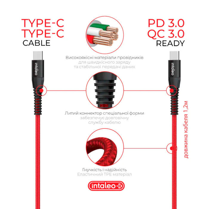 Автомобільний зарядний пристрій INTALEO CCGQPD120T 1xUSB-C, 3A Gray w/Type-C to Type-C cable