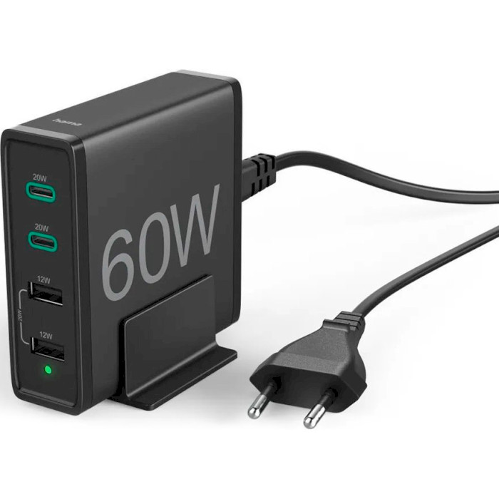 Зарядний пристрій HAMA 4 Ports Quick Charger 2xUSB-A, 2xUSB-C, QC3.0, PD, 60W Black (00201628)