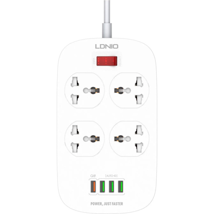 Сетевой фильтр LDNIO SC4407Q White, 4 розетки, 4xUSB, 2м