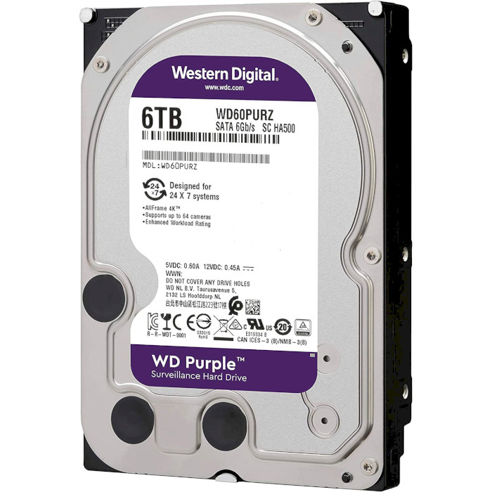Жёсткий диск 3.5" WD Purple 6TB SATA/256MB (WD64PURZ)