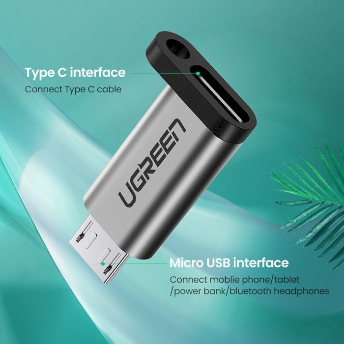 Адаптер UGREEN US282 Type-C Female to Micro-USB Male Gray (50590)