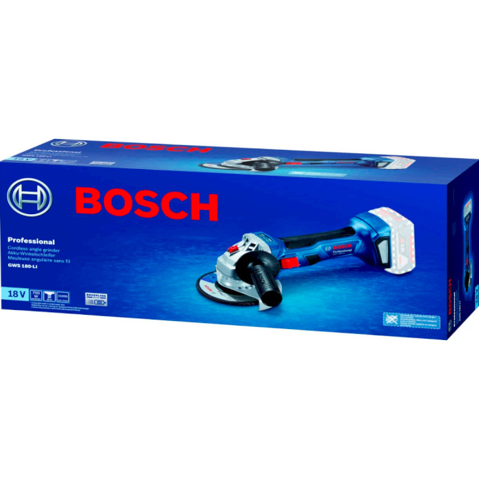 Аккумуляторная угловая шлифовальная машина BOSCH GWS 180-LI Professional (0.601.9H9.020)