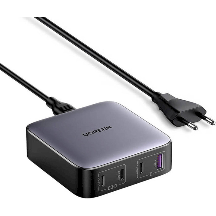 Зарядное устройство UGREEN CD328 GaN 100W 1xUSB-A, 3-USB-C, PD3.0, QC4.0 Wall Charger Gray (90928)