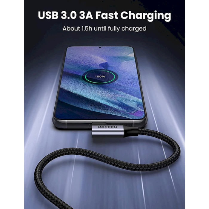 Кабель UGREEN US385 USB-A to Type-C Angled 1м Black (20299)