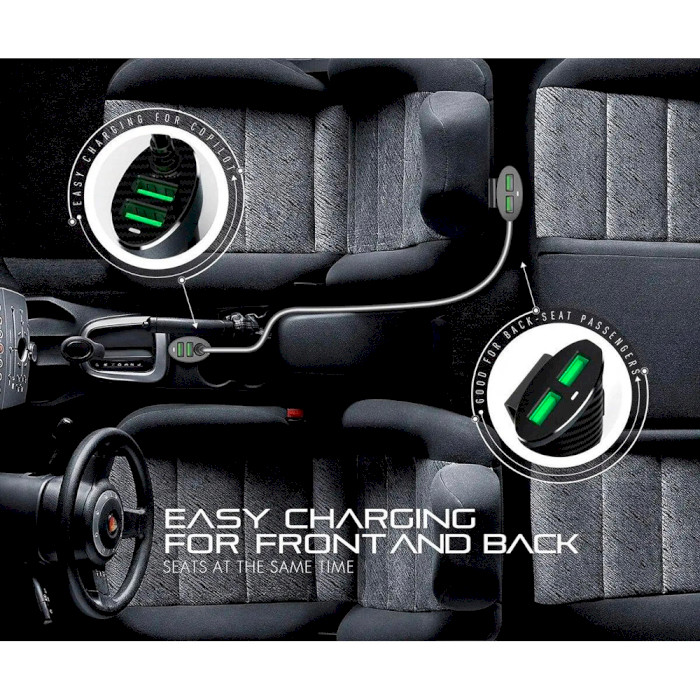 Автомобільний зарядний пристрій CHAROME C7 4xUSB-A, 5.1A Car Charger Black