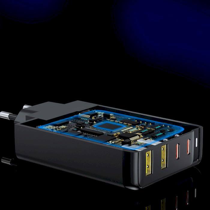 Зарядний пристрій CHOETECH PD6005 140W 2xUSB-A, 2xUSB-C, PD, QC3.0 GaN Wall Charger Black