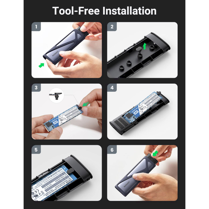 Кишеня зовнішня UGREEN CM400 SATA/PCIe NVMe M.2 SSD to USB3.2 Gray (90264)