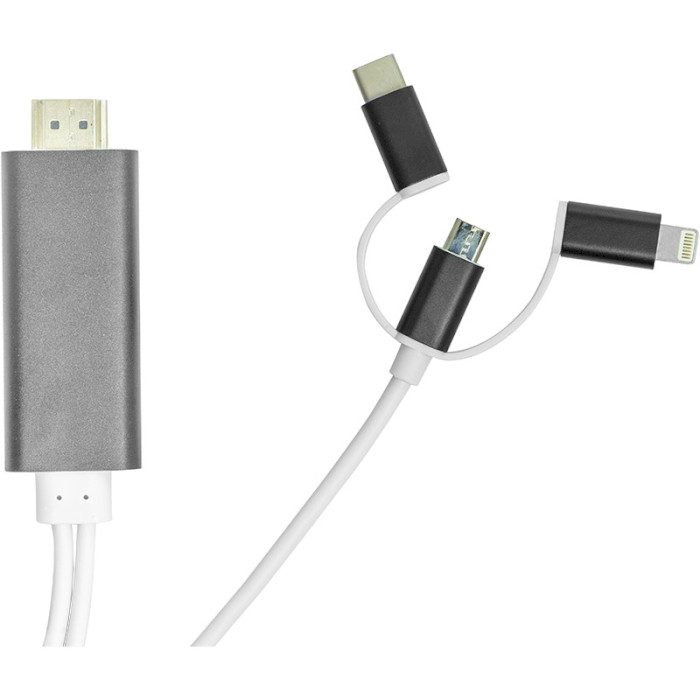 Кабель POWERPLANT MHL HDMI - Lightning/USB-C/Micro-USB 1м White (CA911912)