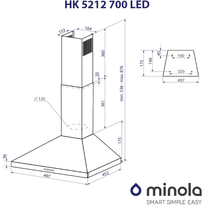 Витяжка MINOLA HK 5212 WH 700 LED