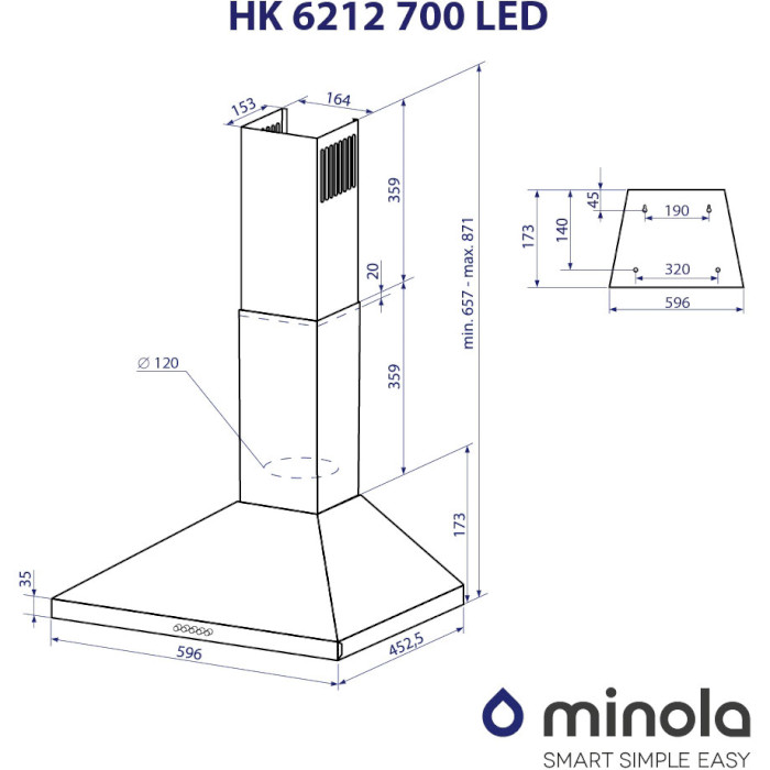 Витяжка MINOLA HK 6212 WH 700 LED