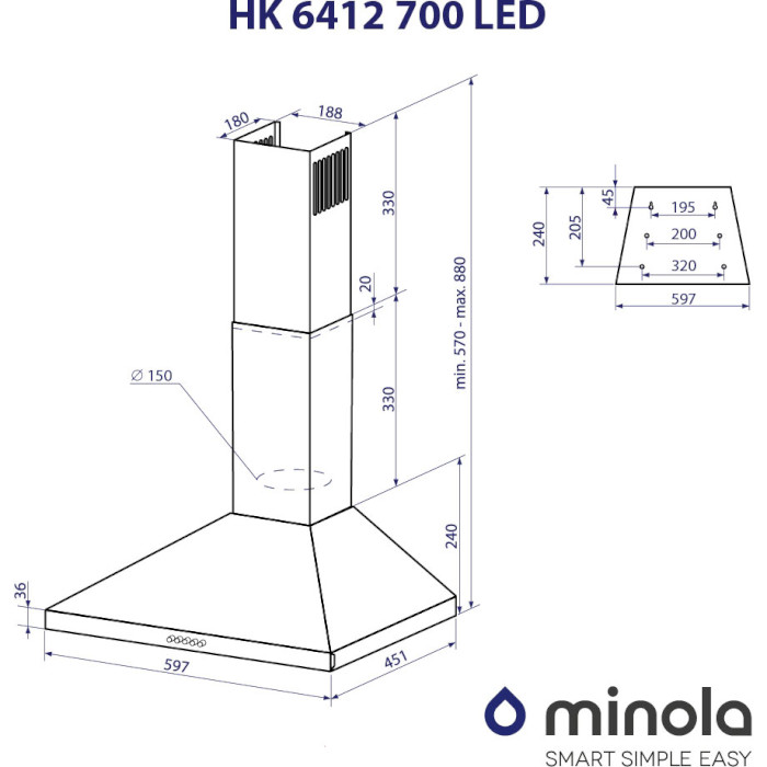 Вытяжка MINOLA HK 6412 BL 850 LED