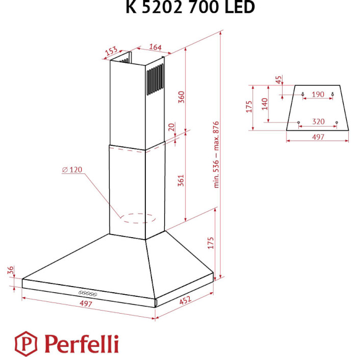 Вытяжка PERFELLI K 5202 SG 700 LED
