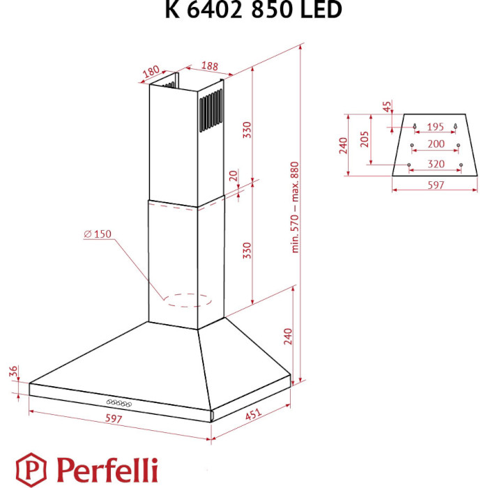 Вытяжка PERFELLI K 6402 SG 850 LED