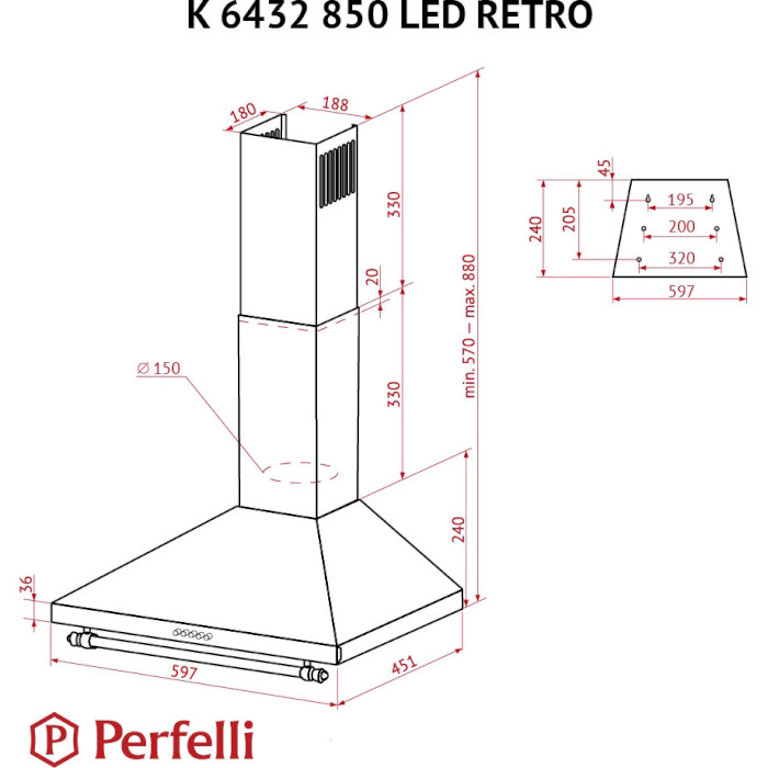Витяжка PERFELLI K 6432 IV 850 LED Retro