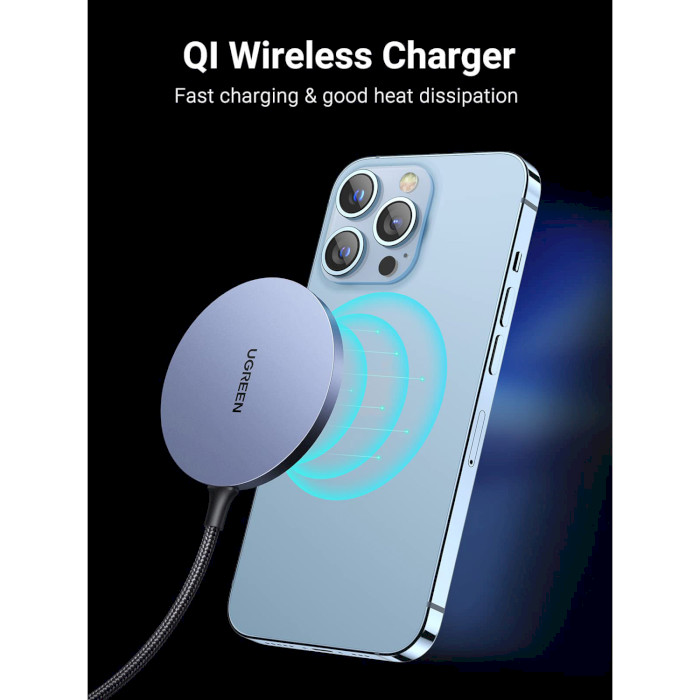 Бездротовий зарядний пристрій UGREEN CD245 Magnetic Wireless Charger 15W Gray (30233)
