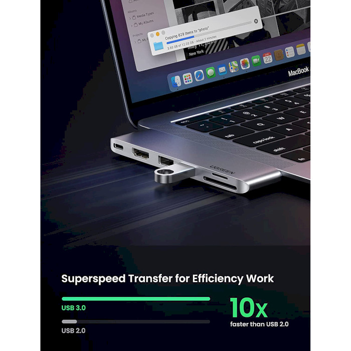 Порт-реплікатор UGREEN CM380 6-in-2 USB-C Hub for MacBook Pro/Air Silver (80856)