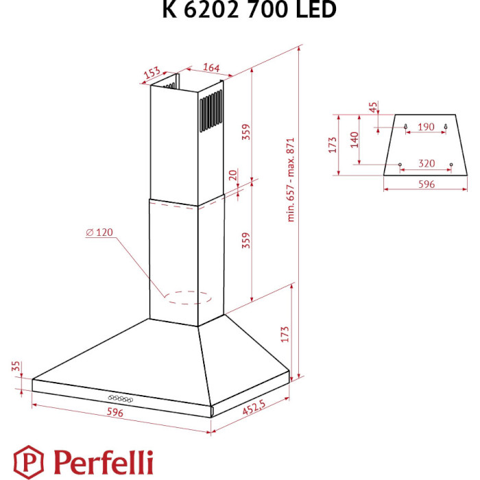 Витяжка PERFELLI K 6202 I 700 LED