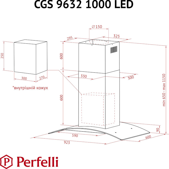 Вытяжка PERFELLI CGS 9632 I 1000 LED