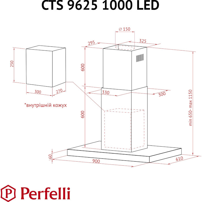 Витяжка PERFELLI CTS 9625 I 1000 LED