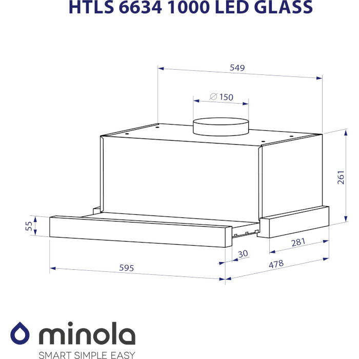 Витяжка MINOLA HTLS 6634 BLF 1000 LED Glass