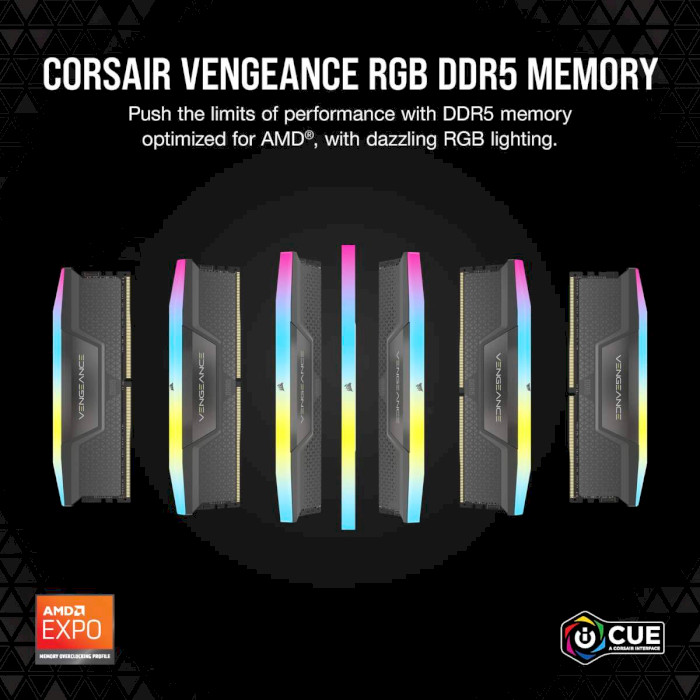 Модуль памяти CORSAIR Vengeance RGB Cool Gray DDR5 5200MHz 32GB Kit 2x16GB (CMH32GX5M2B5200Z40K)