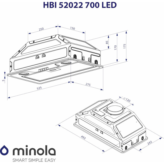 Вытяжка MINOLA HBI 52022 BL 700 LED