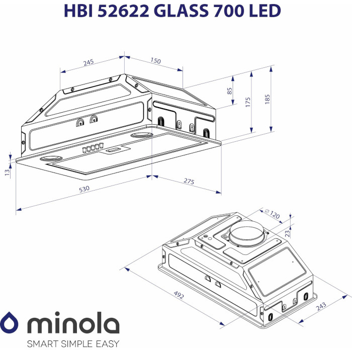 Вытяжка MINOLA HBI 52622 BL GLASS 700 LED