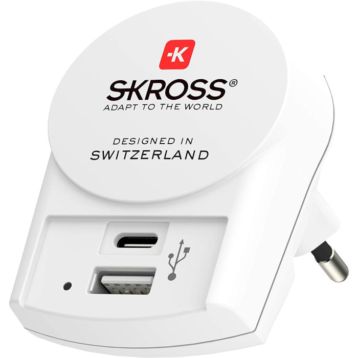 Зарядное устройство SKROSS Euro USB Charger 1xUSB-C, 1xUSB-A, 27W White (1.302423)