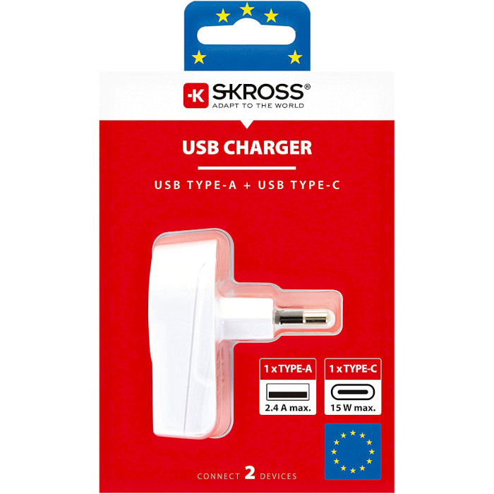 Зарядное устройство SKROSS Euro USB Charger 1xUSB-C, 1xUSB-A, 27W White (1.302423)