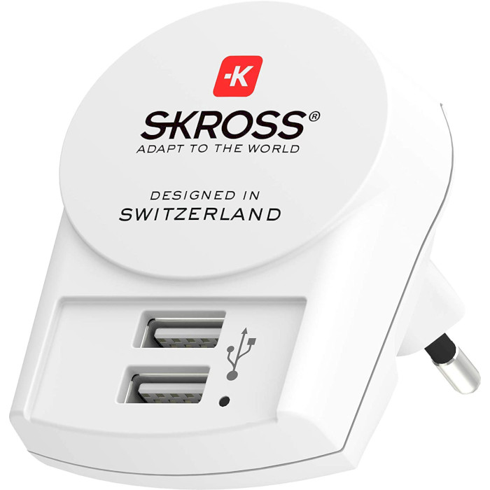 Зарядное устройство SKROSS Euro USB Charger 2xUSB-A, 2.4A, 12W White (1.302421)