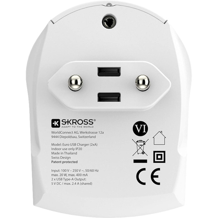 Зарядное устройство SKROSS Euro USB Charger 2xUSB-A, 2.4A, 12W White (1.302421)