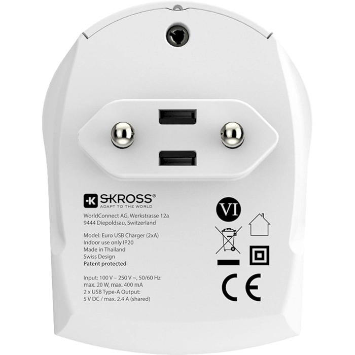 Зарядний пристрій SKROSS Euro USB Charger 2xUSB-A, 2.4A, 12W White (1.302421)