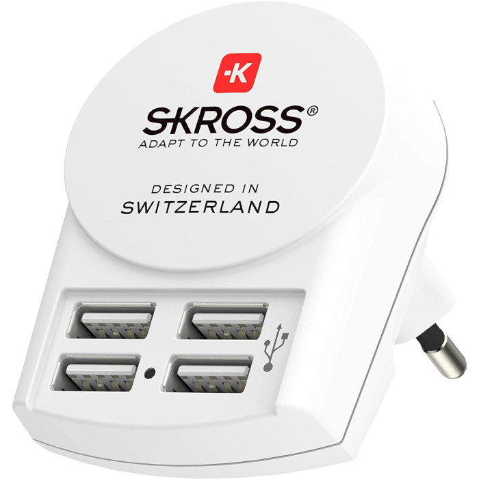 Зарядний пристрій SKROSS Euro USB Charger 4xUSB-A, 4.8A, 24W White (1.302422)