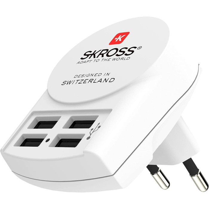 Зарядний пристрій SKROSS Euro USB Charger 4xUSB-A, 4.8A, 24W White (1.302422)