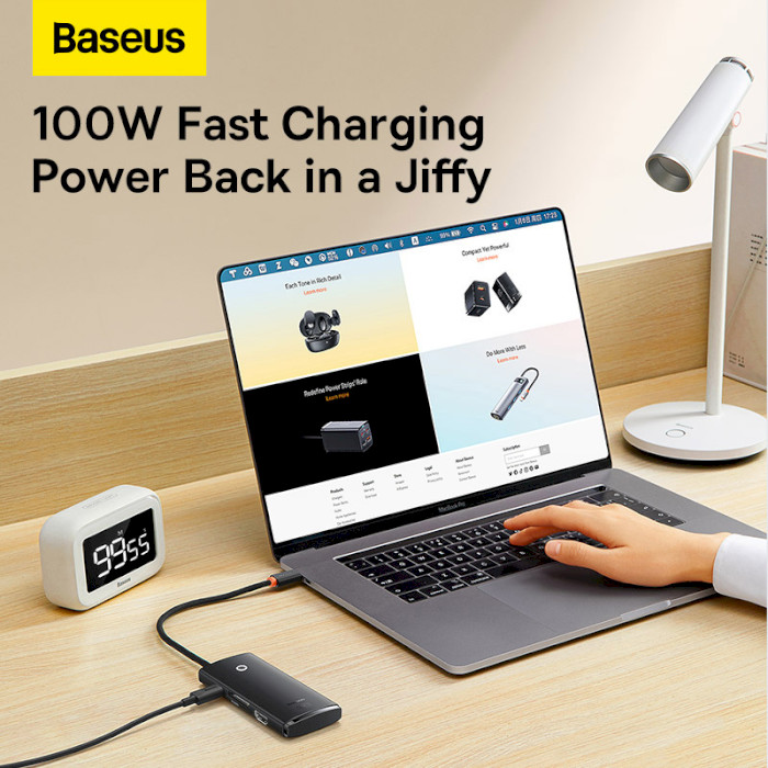 Порт-реплікатор BASEUS Lite Series 6-Port Type-C Hub Docking Station Black (WKQX050001)