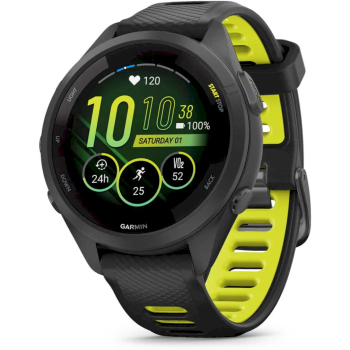 Смарт-годинник GARMIN Forerunner 265S 42mm Black with Black/Amp Yellow Silicone Band (010-02810-13/53)