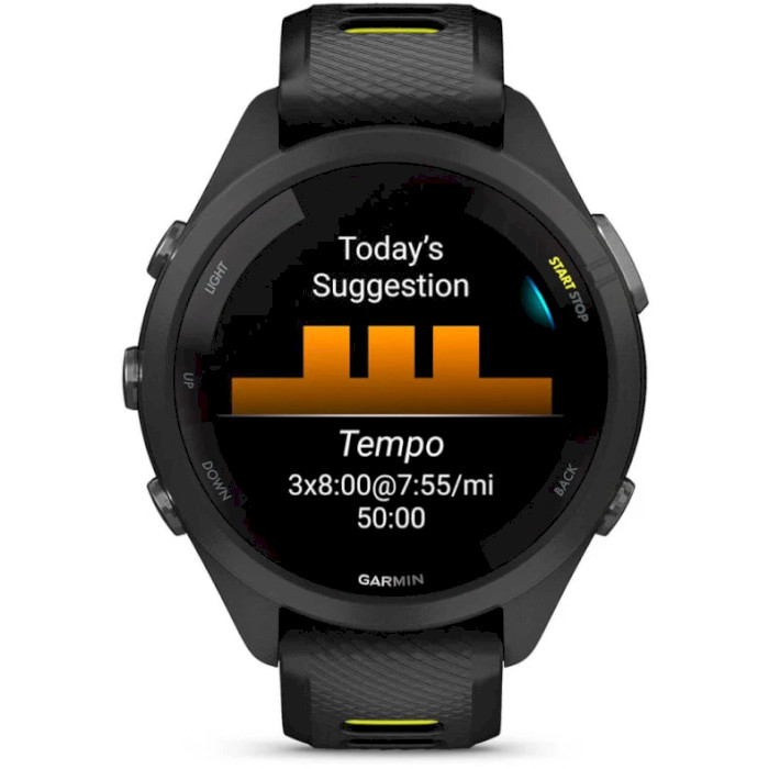 Смарт-годинник GARMIN Forerunner 265S 42mm Black with Black/Amp Yellow Silicone Band (010-02810-13/53)