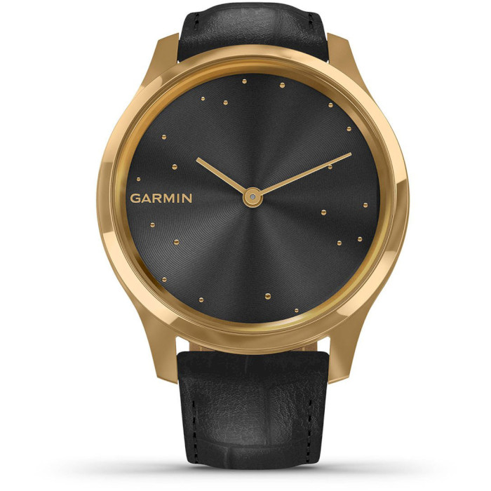 Смарт-годинник GARMIN Vivomove Luxe 24K Gold PVD Stainless Steel Case with Black Italian Leather Band (010-02241-22)