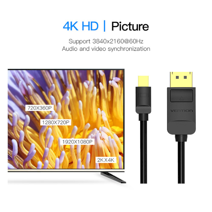 Кабель VENTION Mini DisplayPort - DisplayPort 2м Black (HAABH)