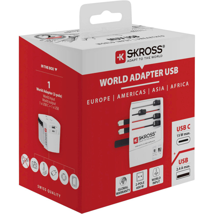 Універсальний дорожній перехідник SKROSS MUV USB (AC) White (1.302962)
