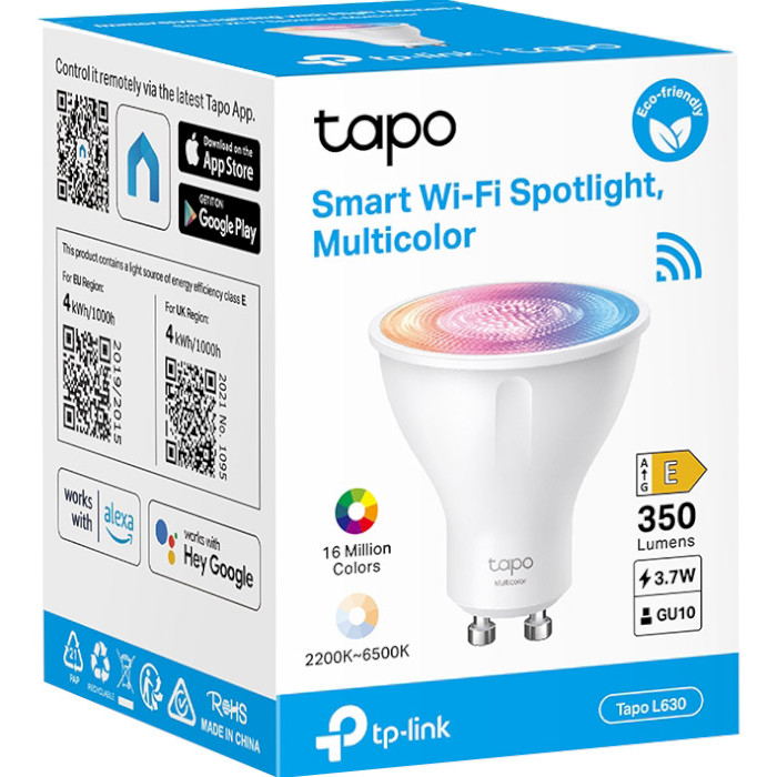 Розумна лампа TP-LINK TAPO L630 Smart Wi-Fi Multicolor Spotlight GU10 3.7W 2200-6500K