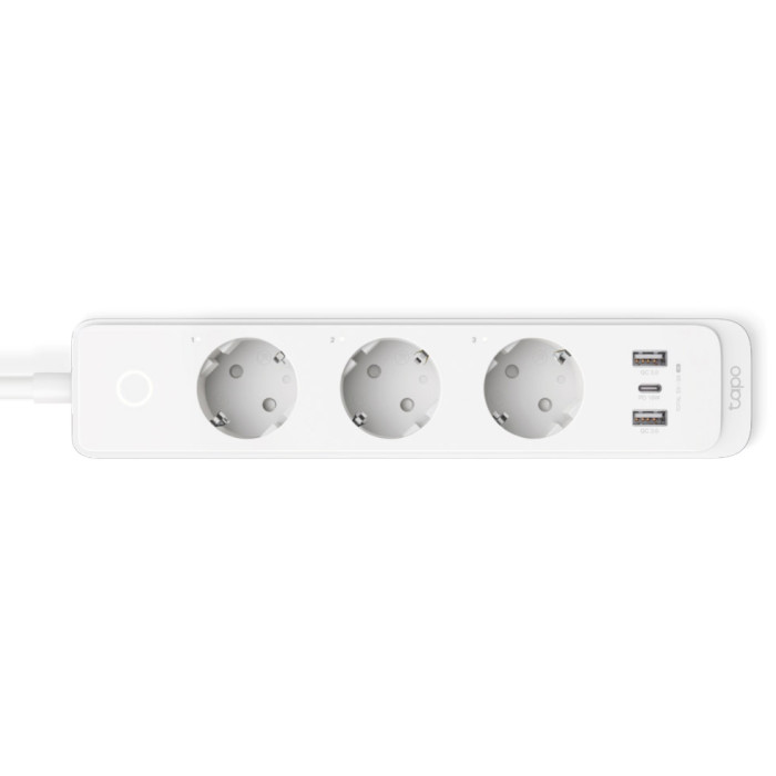 Сетевой фильтр управляемый TP-LINK TAPO P300 Smart Wi-Fi Power Strip White, 3 розетки, 1xUSB-C, 2xUSB, 1.5м