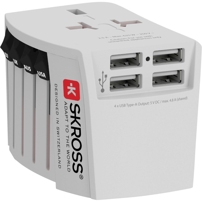 Универсальный сетевой переходник SKROSS MUV USB (4xA) White (1.302961)