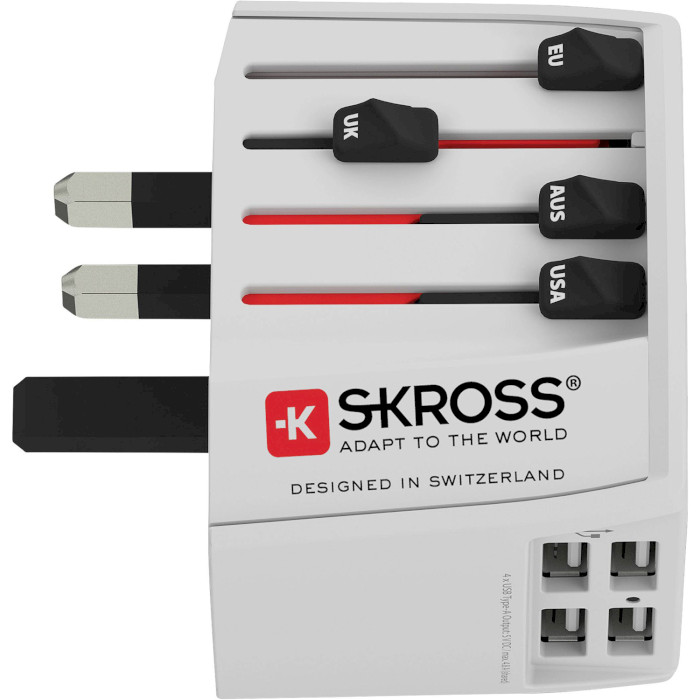 Универсальный сетевой переходник SKROSS MUV USB (4xA) White (1.302961)