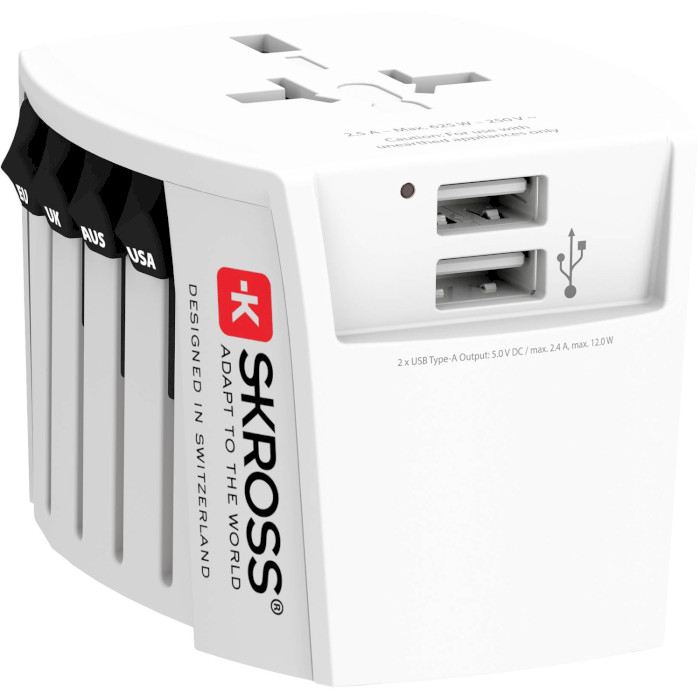 Універсальний дорожній перехідник SKROSS MUV USB White (1.302960)