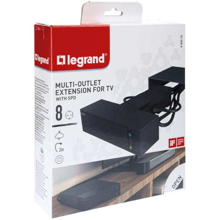 Удлинитель LEGRAND Comfort 694515 Multi-Outlet Extension for TV w/SPD Black, 8 розеток, 2м