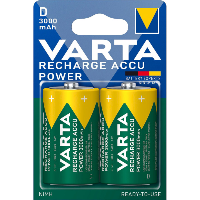 Аккумулятор VARTA Recharge Accu Power D 3000mAh 2шт/уп (56720 101 402)