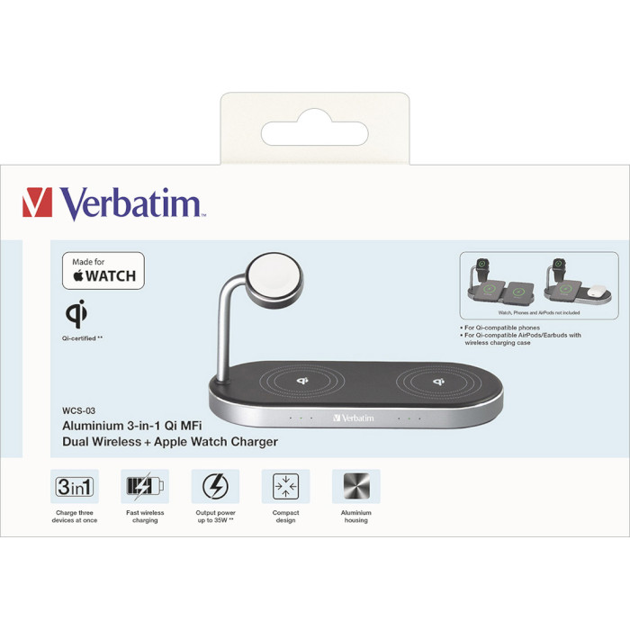 Бездротовий зарядний пристрій VERBATIM 3-in-1 Dual Charging Pad (49557)