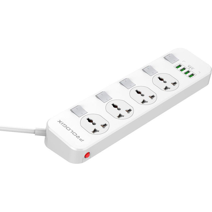 Мережевий фільтр PROLOGIX PR-SC4408W White, 4 розетки, 4xUSB, 2м